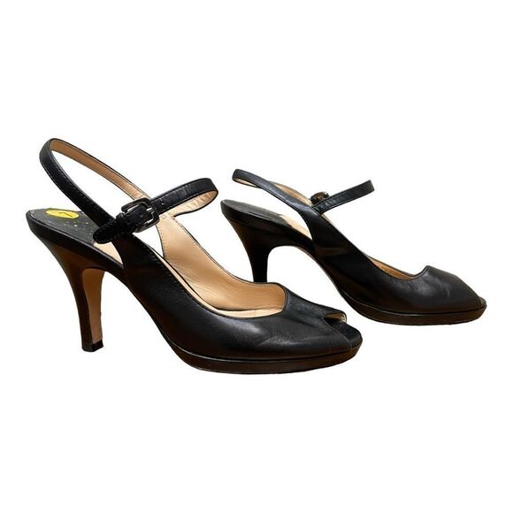 Cole Haan NikeAir Black Leather Peep Toe Maryjane Slingback Heels Size 7AA - Picture 1 of 8